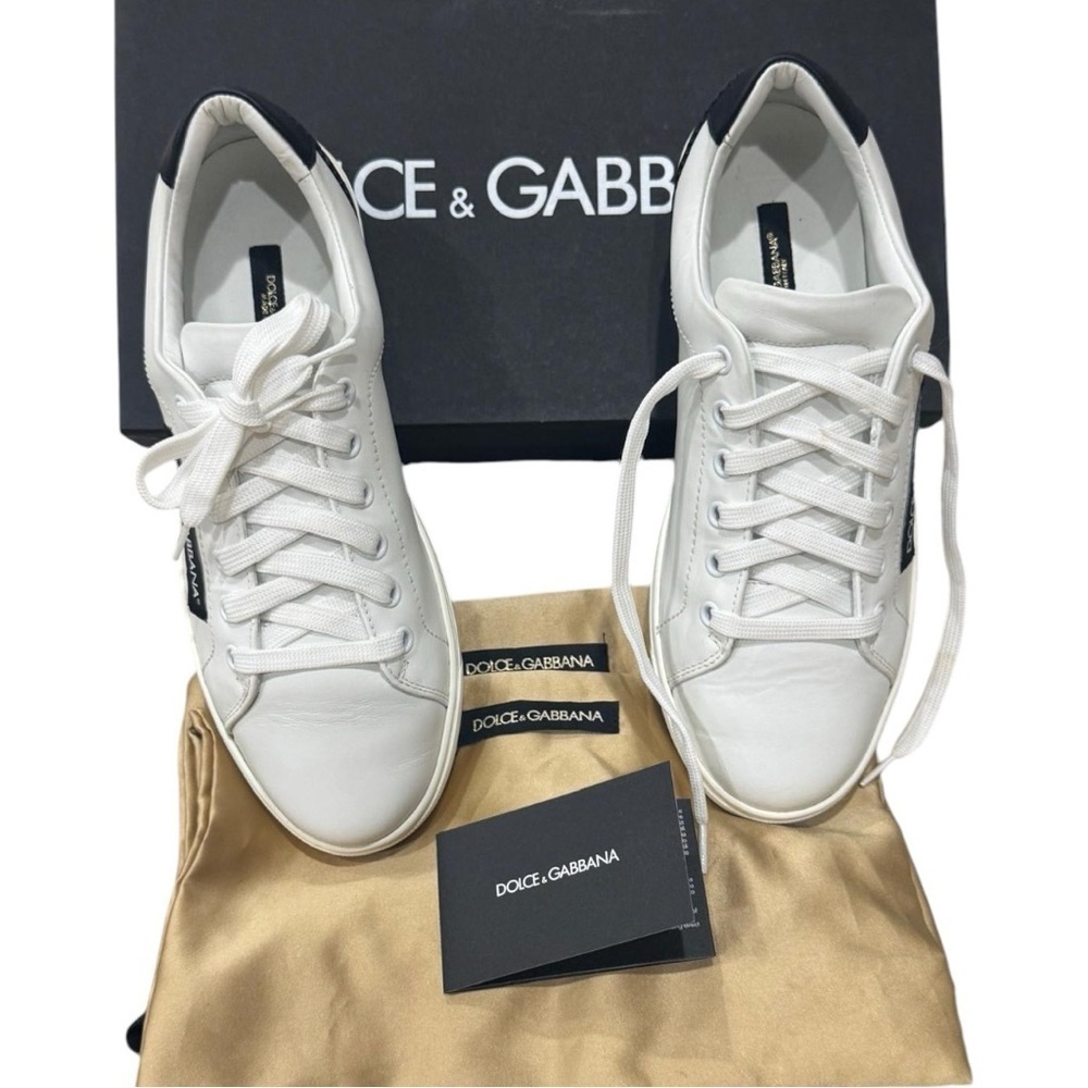 DOLCE & GABBANA Logo White Black Leather Low Top Sneakers Portofino Sneakers - Picture 5 of 16